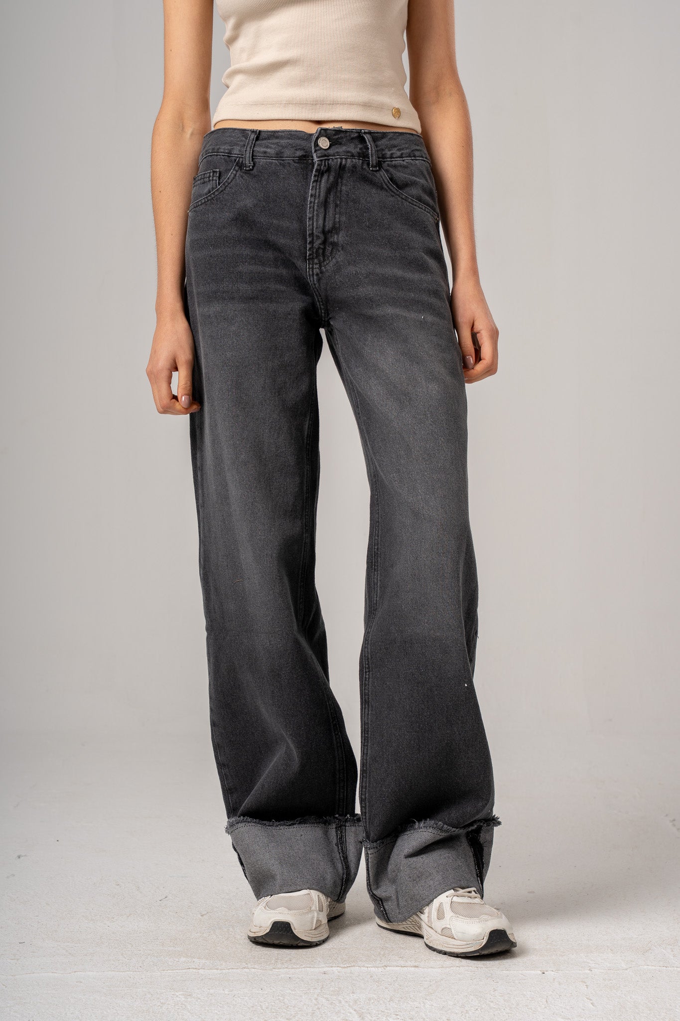 Dark Grey Selvedge Wide Leg Jeans